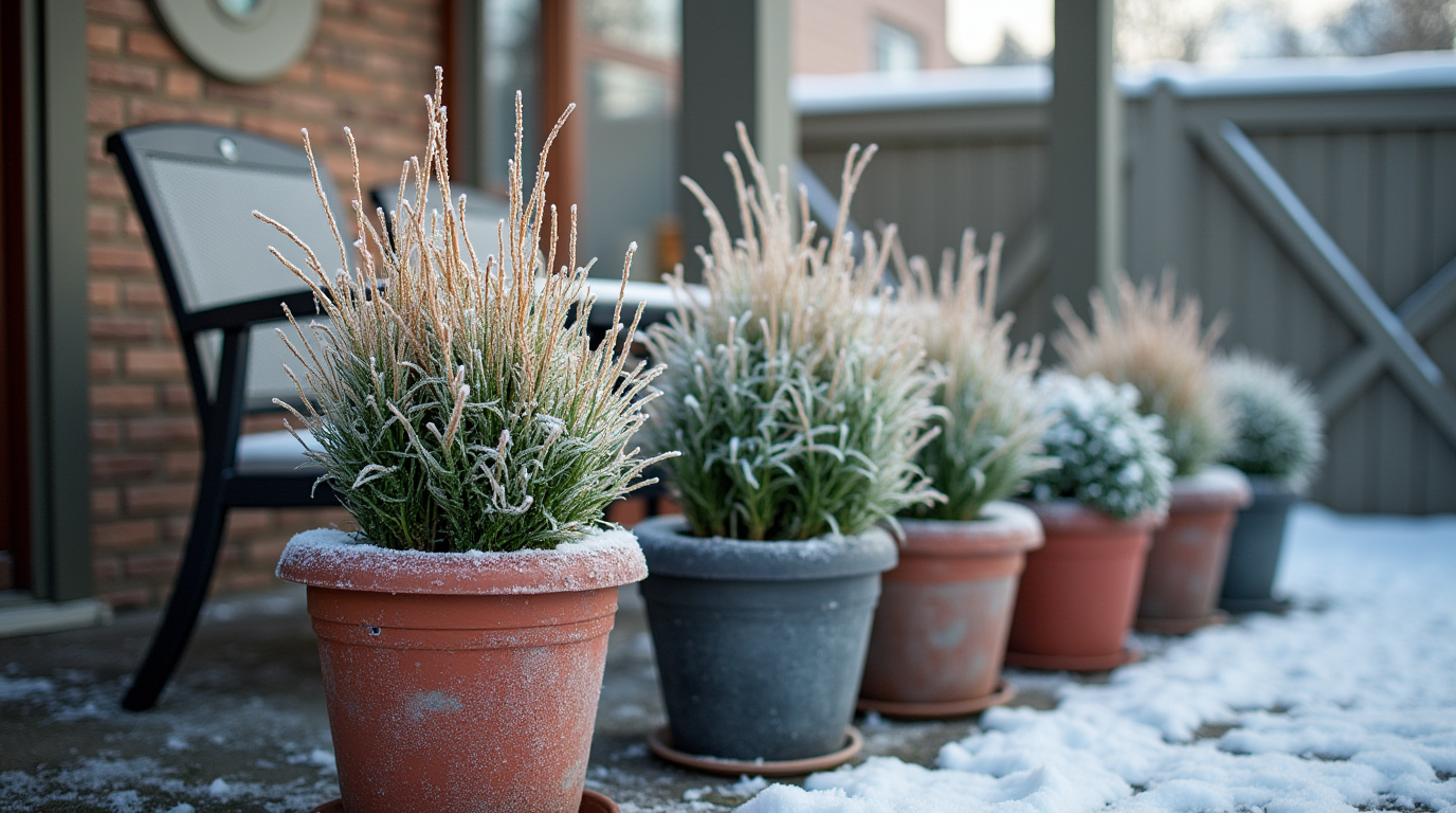 Wrap potted plants in frost blankets placed for protection